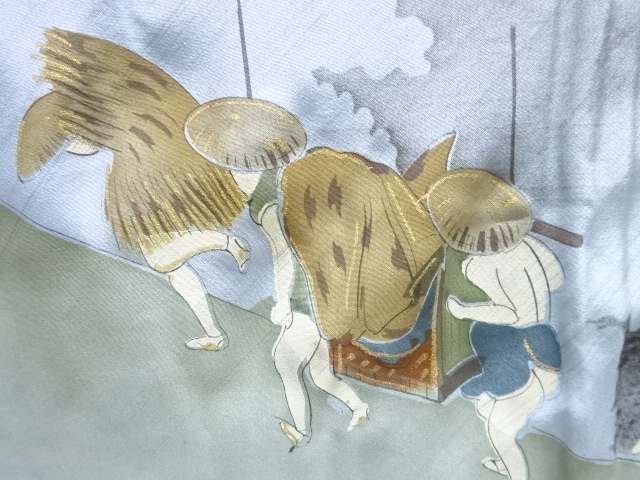 JAPANESE KIMONO / ANTIQUE MENS JUBAN / SILK / 53 STATIONS OF THE TOKAIDO